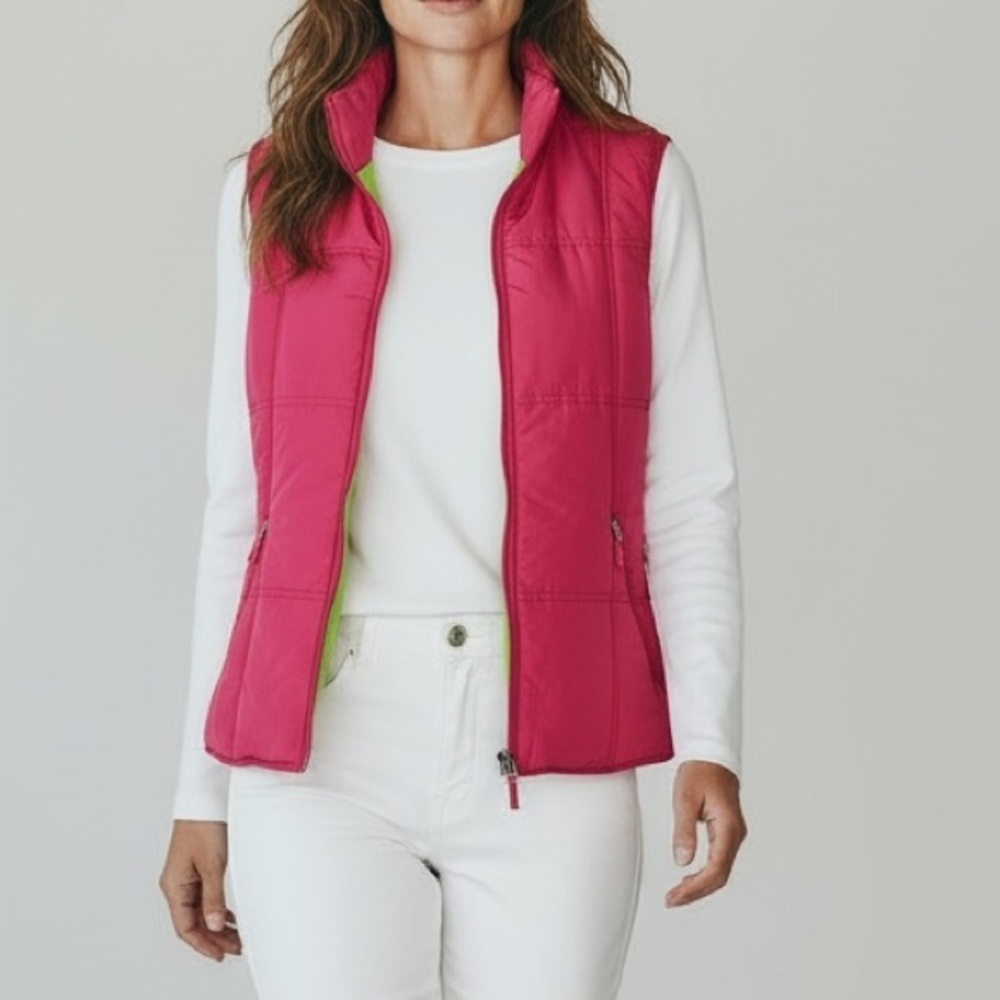 Liz Claiborne Vibrant Pink and Lime puffy Vest size PM